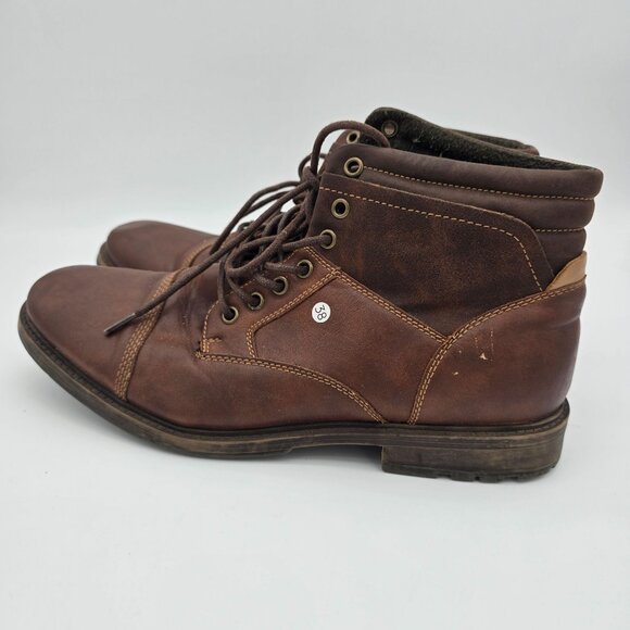 Mens Brown Lace-Up Ankle Boots Size 10.5 Leather Casual Durable Shoes - Picture 2 of 9